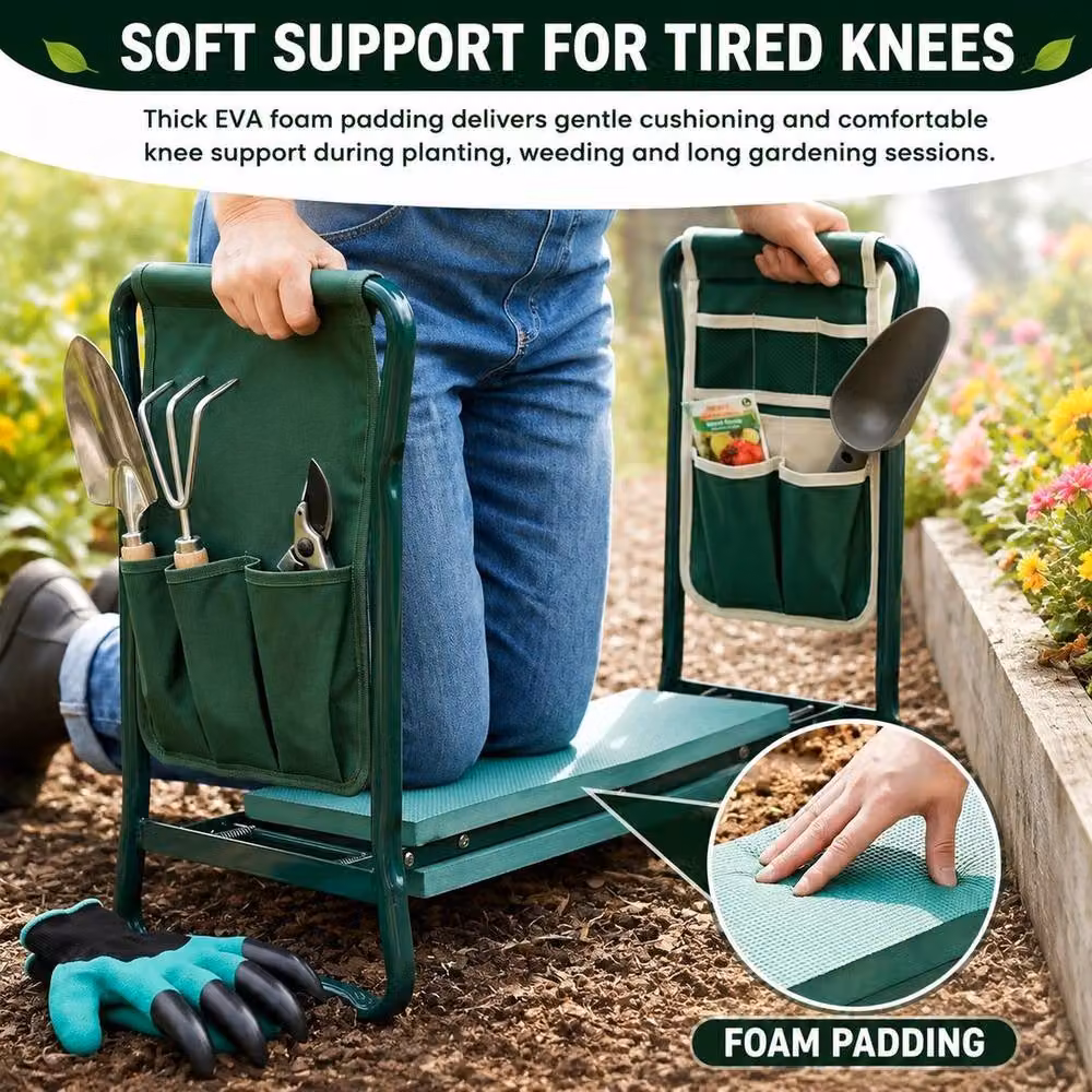 KORVIXA 2-in-1 Folding Padded Garden Kneeler and Seat with Tool Bag in Green – 2