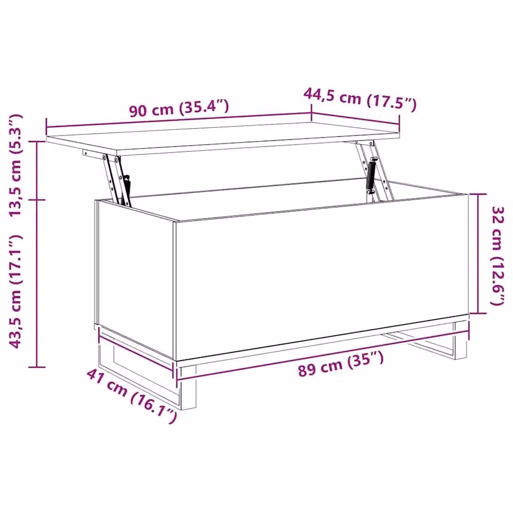 Berkfield Home Rustic Brown Coffee Table with Lift Mechanism, W: 90 cm, D: 44.5 cm, H: 45 cm – 4
