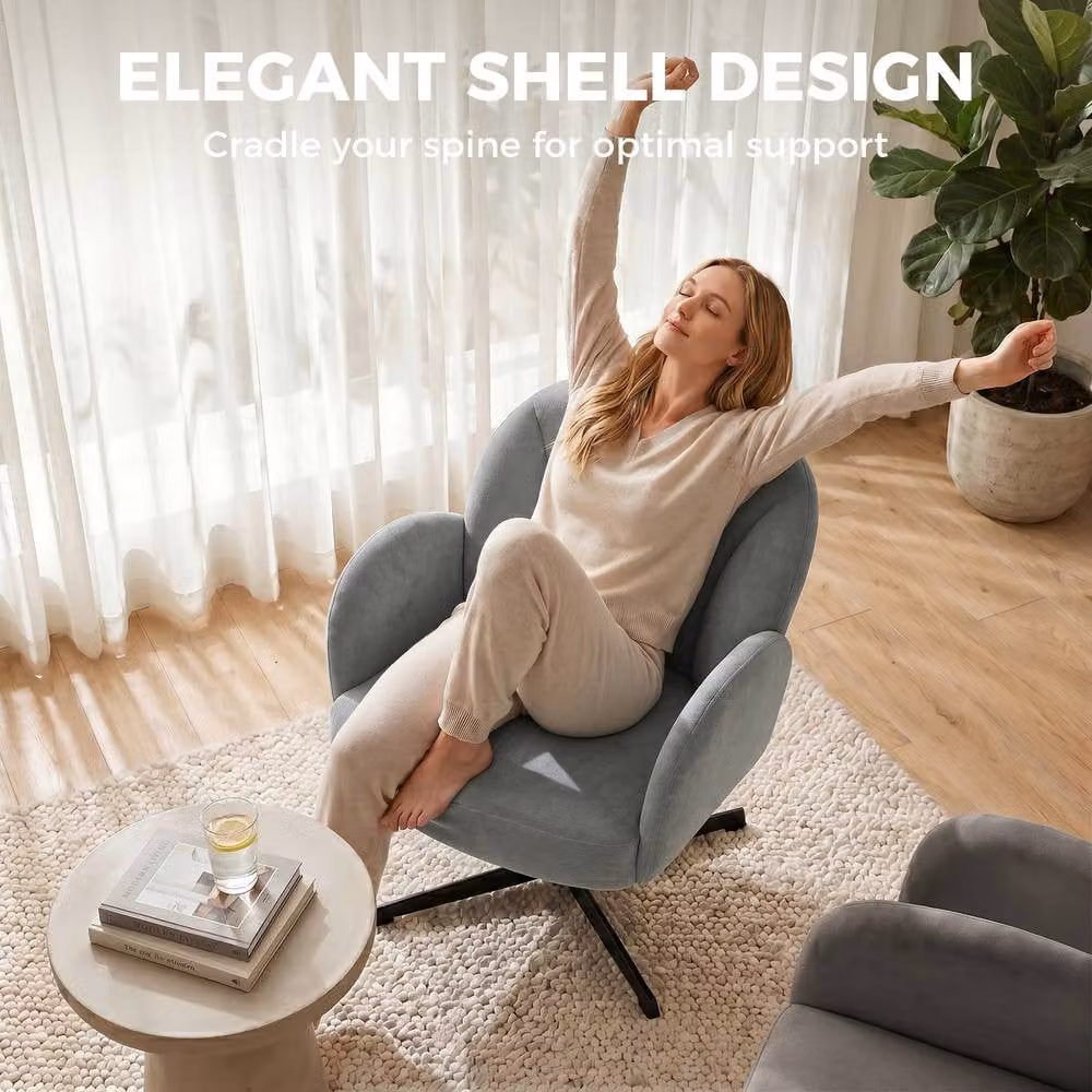STILVORA Modern Grey Velvet Swivel Armchair with 360 Degree Rotation, H 80.0 x W 68.0 x D 64.5 cm – 4