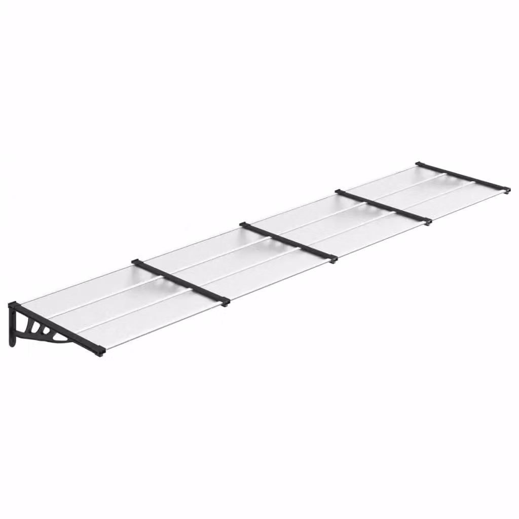 Berkfield Home Polycarbonate and Aluminium Door Canopy in Black and Transparent, W: 396 cm, D: 90 cm, H: 90 cm – 2