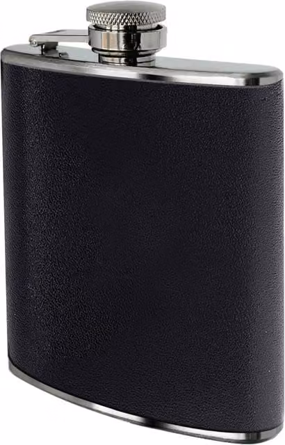 Orsina Black Leather Effect Stainless Steel Hip Flask Set with Shot Glasses and Funnel – 1