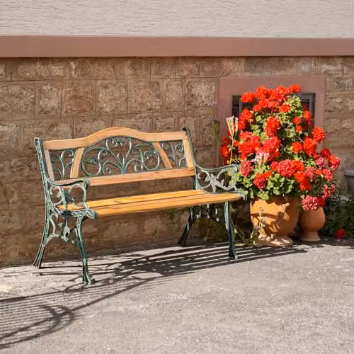 tectake Kathi Garden Bench in Brown with Wood and Metal Construction – 2