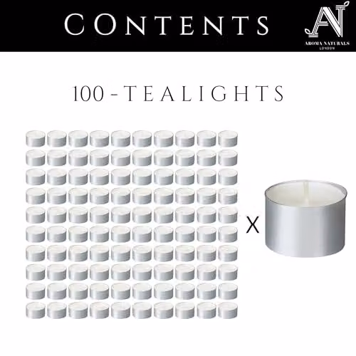 Aroma Naturals Unscented White Tealight Candles, Pack of 100, D3.72 x H2.5 cm – 3