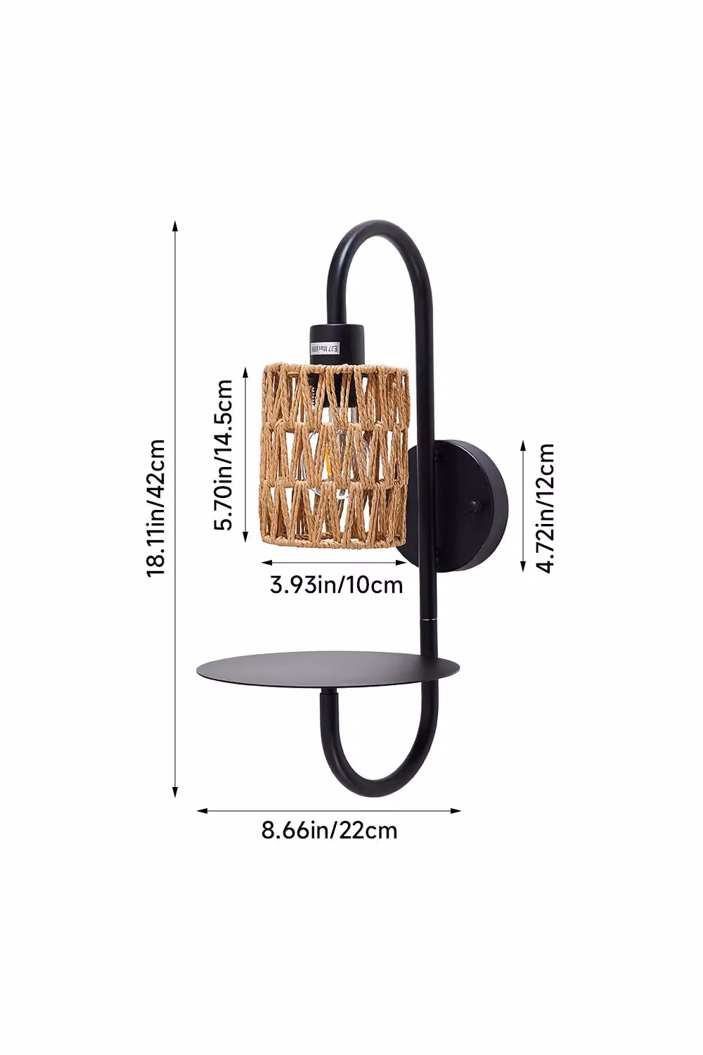 Living and Home Paper Rope E27 Single Wall Light in Black – 2