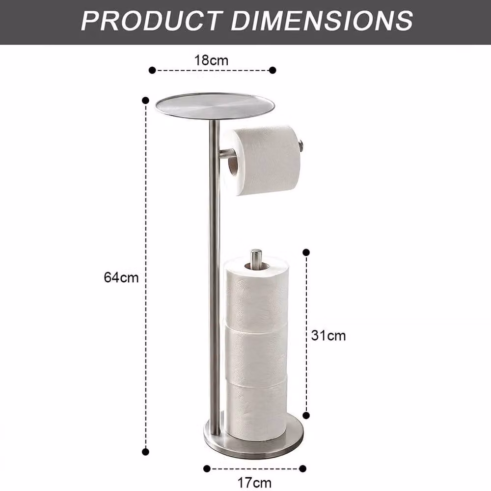 EONLION Freestanding Stainless Steel Toilet Roll Holder Stand in Silver – 2
