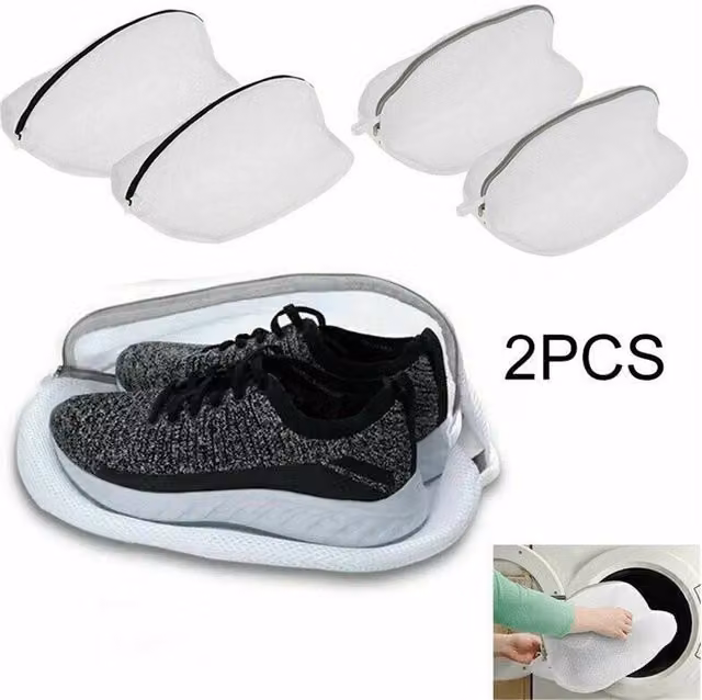 SPETLEK 2-Piece White Mesh Laundry Bag for Trainers and Shoes with Zips