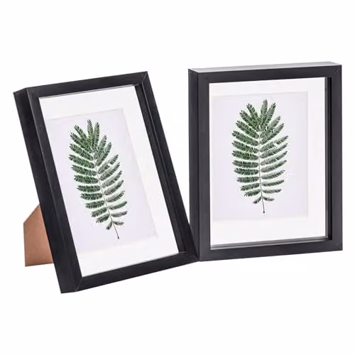 Nicola Spring 2 Piece Black Rectangular 3D Shadow Box Photo Frame Set with Glass Aperture