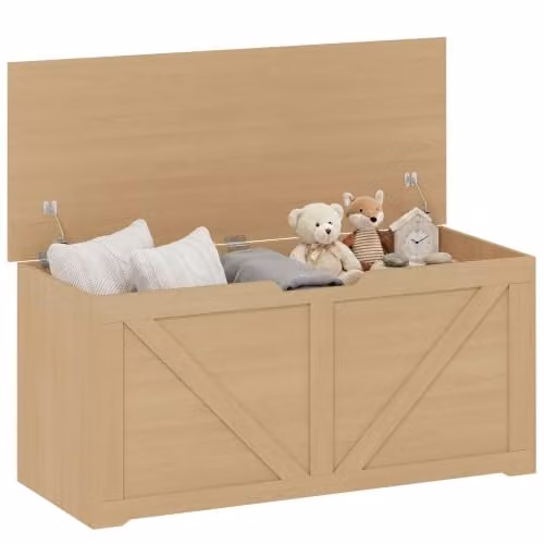 HOMCOM Storage Trunk Bench in Beige with Soft Close Lid, W: 100 cm, D: 45 cm, H: 40 cm – 1