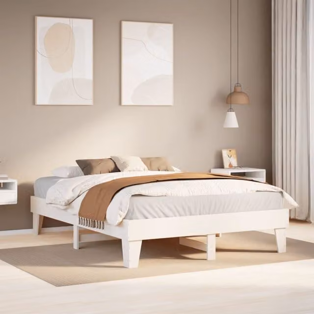 Berkfield Home White Solid Wood Pine Bed Frame W/D/H: 140 x 190 cm