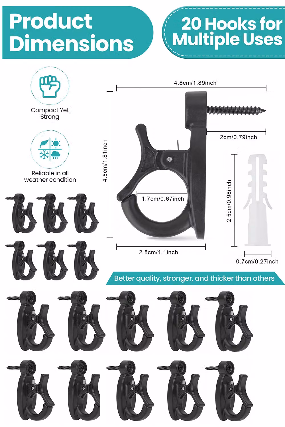 Neel Blue Black Easy Release Q-Hanger Cup Hooks with Buckle and Heavy-Duty Screw, 20 Pieces – 2