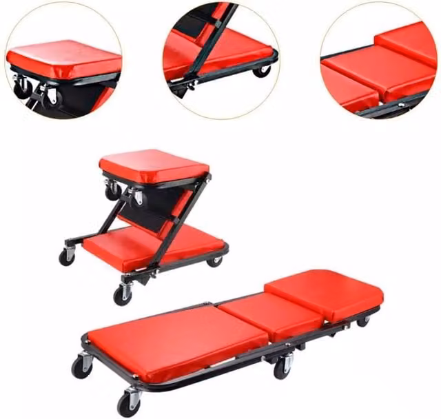 Kelvenix 2-in-1 Mobile Folding Rolling Padded Trolley in Red