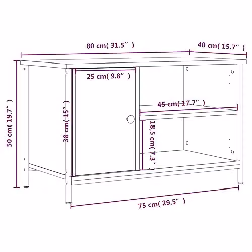 vidaXL TV Cabinet in Brown Sonoma Oak, W/D/H: 80 x 40 x 50 cm – 2