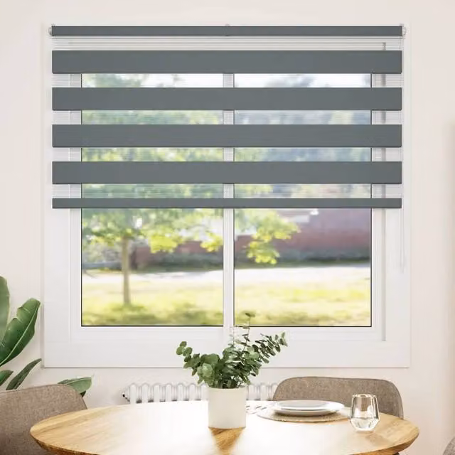 Berkfield Home Zebra Blind in Dark Grey, Polyester Fabric, W: 145 cm, H: 100 cm