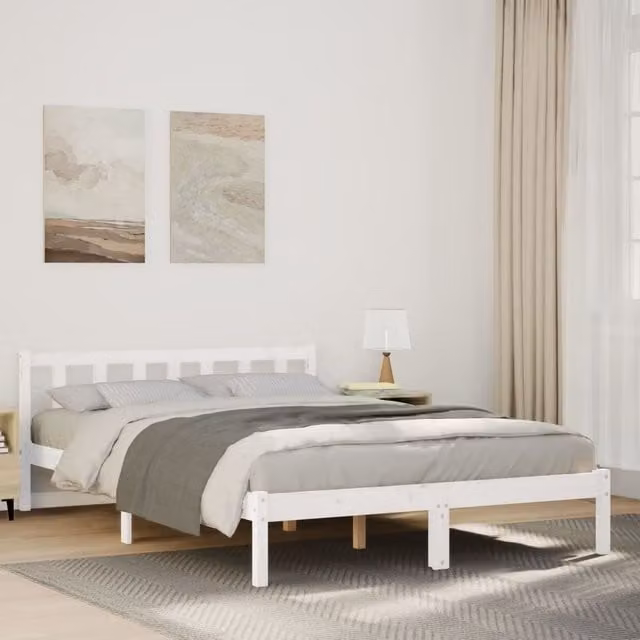Berkfield Home Extra Long Solid Wood Pine Bed Frame, White, W: 160 cm, D: 220 cm