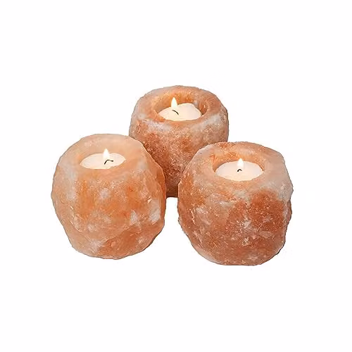 The Source Wholesale Handmade Natural Himalayan Pink Salt Tealight Holder Trio Set in Pink and Orange