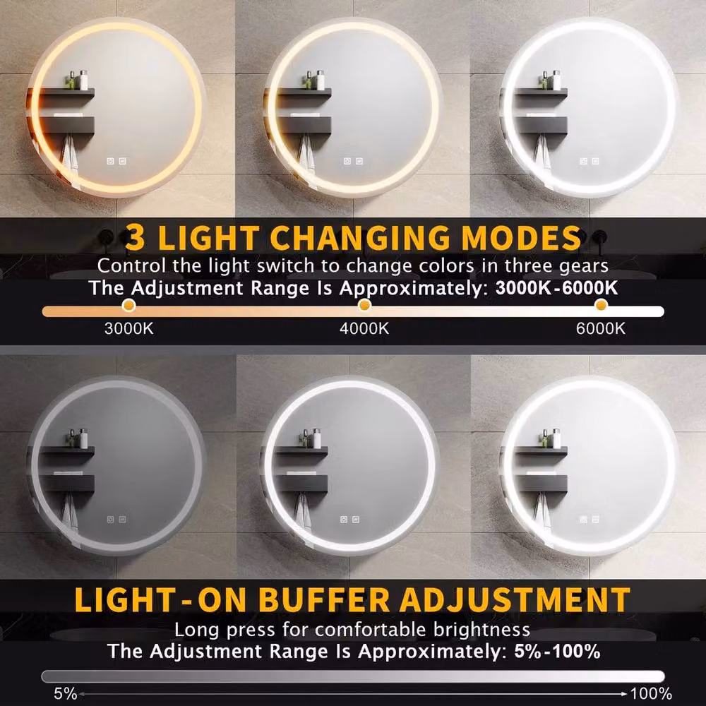 FORGEVIO Modern Wall Mounted Round LED Bathroom Mirror Cabinet in Silver with Hinged Glass Doors – 4