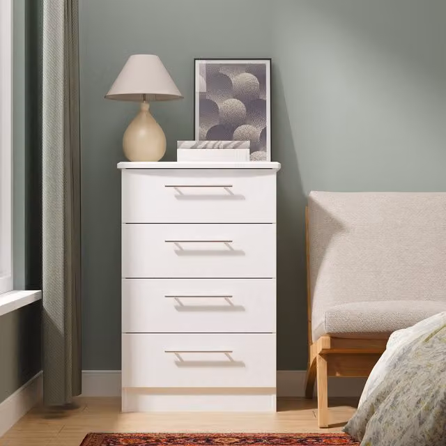Sherwood Ready Assembled 4 Drawer Midi Chest in White Matt