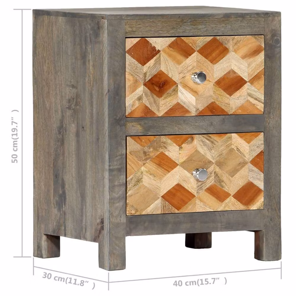 Berkfield Home Grey Solid Mango Wood Bedside Cabinet W/D/H: 40 x 30 x 50 cm – 3