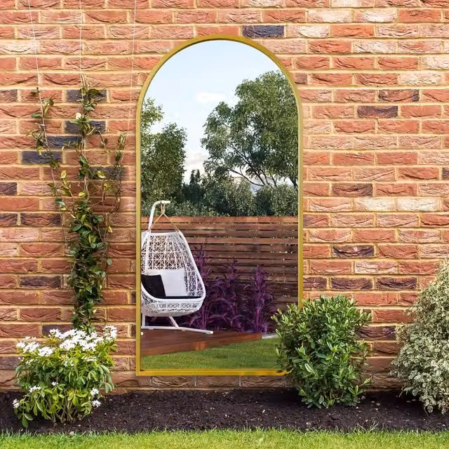 MirrorOutlet Modern Metal Framed Arched Wall Mirror in Gold, H 160 cm x W 80 cm
