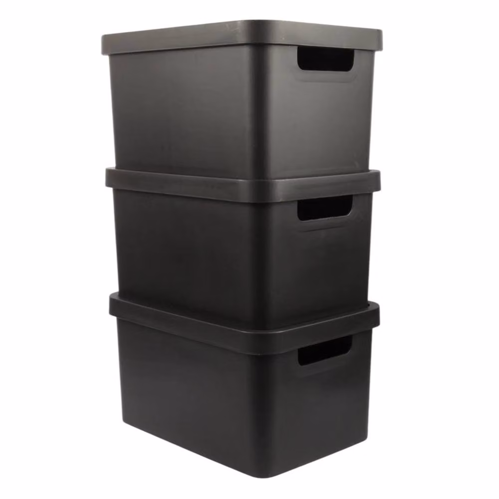 KORVIXA Black Set of 3 Stackable 31L Plastic Storage Boxes with Lid – 2