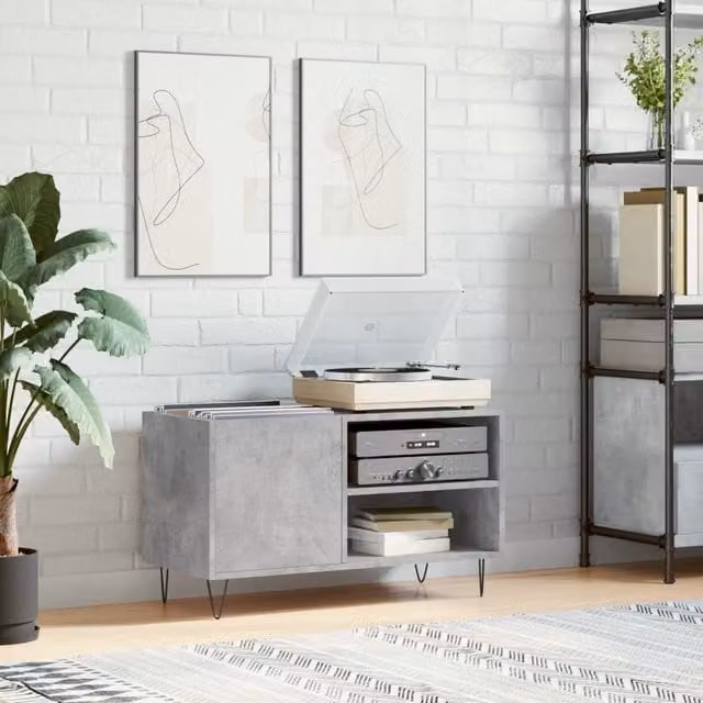 Berkfield Home Record Cabinet in Concrete Grey, W/D/H: 85 x 38 x 48 cm