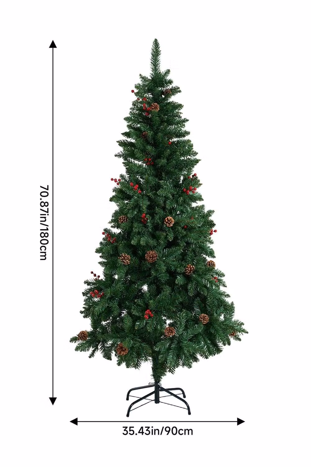 Living and Home 1.8m Artificial Christmas Tree in Green with Foldable Metal Stand – 5