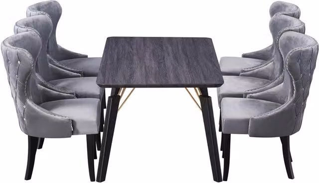 Life Interiors Mayfair Cosmo LUX Modern Rectangular Dining Set with Table and 6 Chairs in Dark Grey, Black and Gold