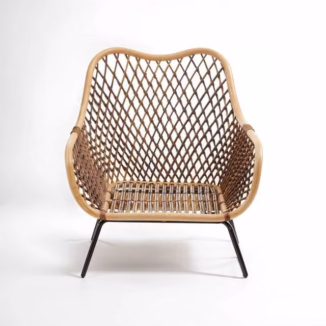 Premier Interiors Orsina Brown Rattan Armchair with Black Metal Frame