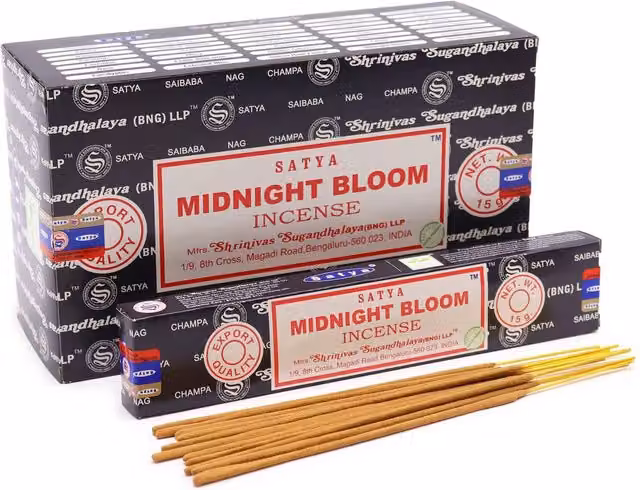 Satya Midnight Blossom Natural Floral Incense Sticks, Black