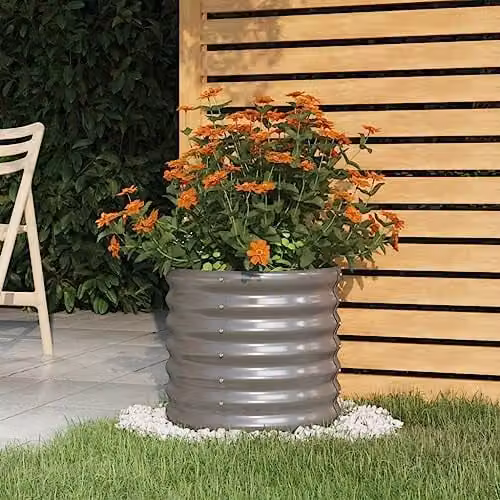 vidaXL Grey Steel Round Garden Planter Tub, W/D/H: 40 x 40 x 36 cm – 2
