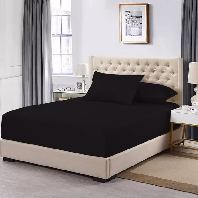 Homes-Linen 100% Egyptian Cotton 200TC Fitted Sheet in Black, Single, Pocket Depth: 30 cm – 1