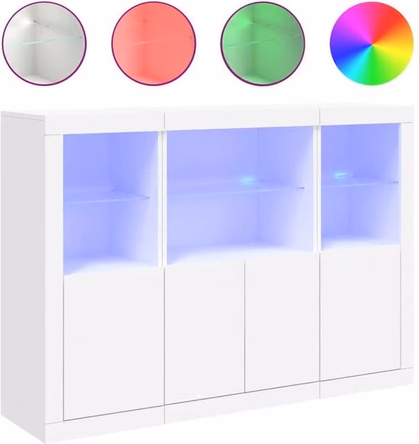 Berkfield Home Set of 3 Modern White Matt MDF Sideboards with Integrated LED Lighting