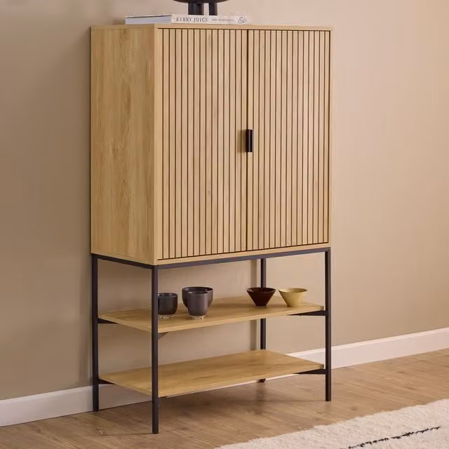 Furniture To Go Jaipur Cabinet with 2 Hinged Doors, 3 Internal Shelves and Oak Lamella Front in Oak
