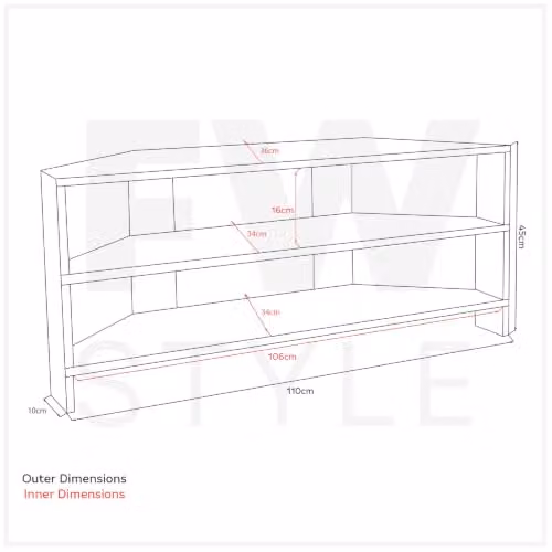FWStyle Putty Corner TV Unit in Light Beige, H 45 x W 110 x D 36 cm – 4