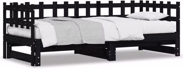 Berkfield Home Black Rustic Solid Wood Pine Pull-out Day Bed with Drawer, W/D/H: 180 x 190 x 90 cm