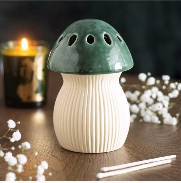 KDMD Green Mushroom Ceramic Wax Warmer and Oil Burner for Tealights