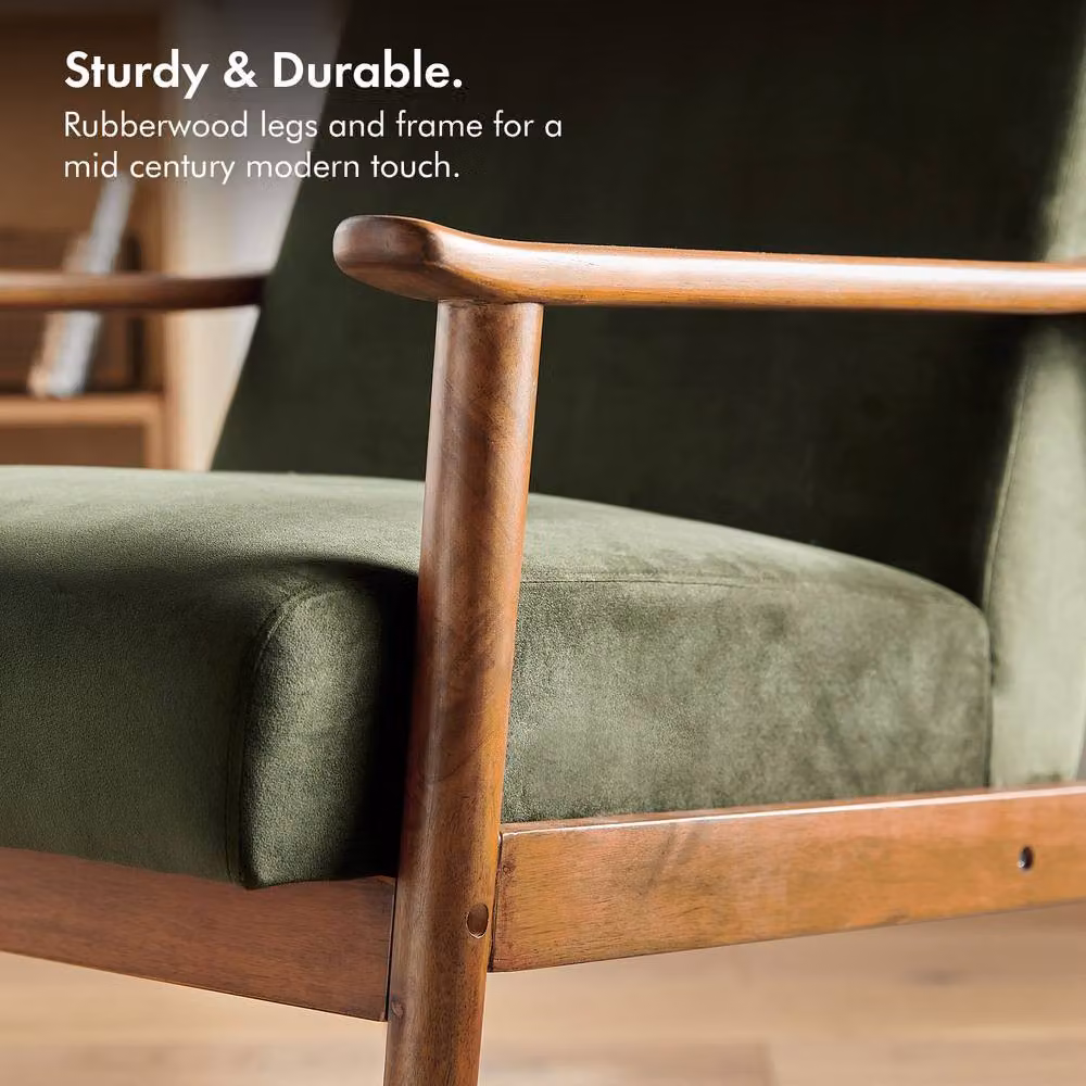 VonHaus Mid Century Green Velvet Armchair with Solid Wood Frame – 3