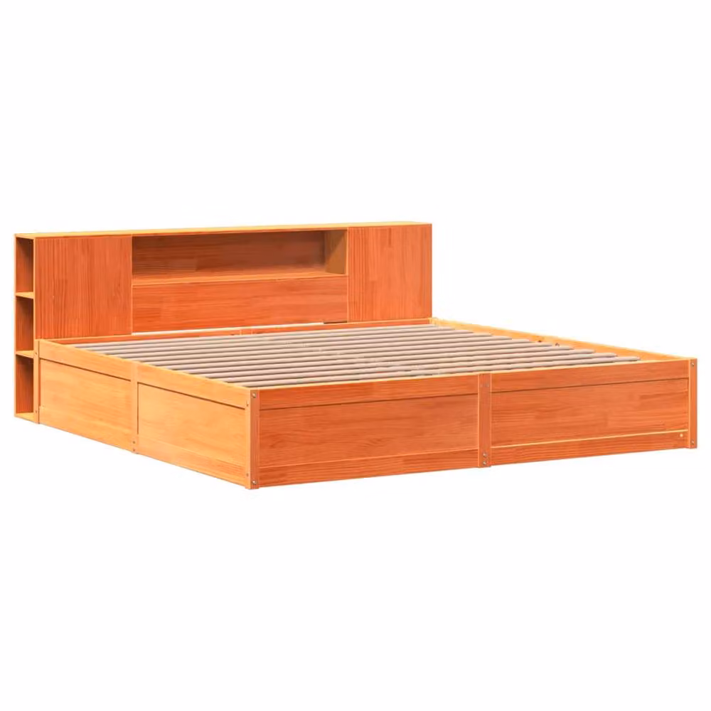 Berkfield Home Rustic Waxed Pine Bed Frame in Brown, W/D/H: 200 x 200 cm – 3