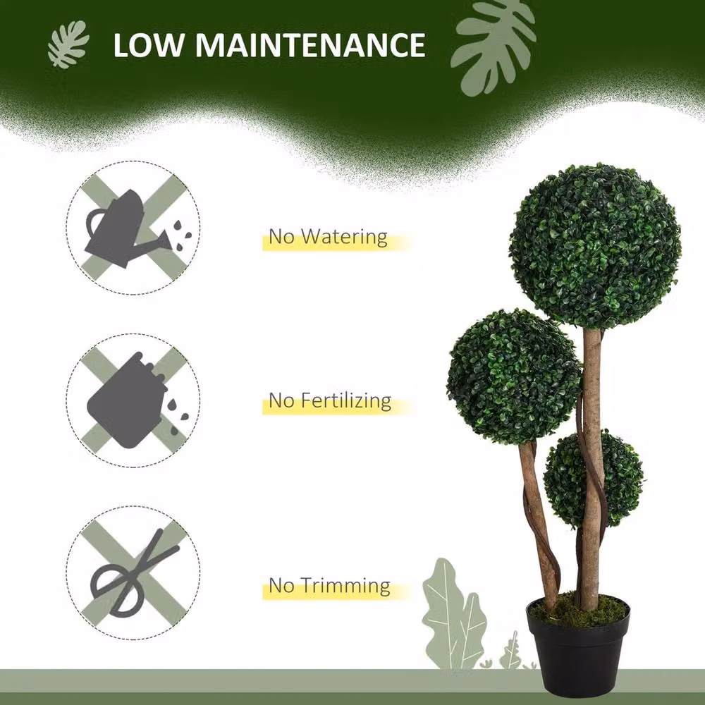 VOGREX Green Artificial Boxwood Ball Topiary Tree for Indoor and Outdoor Use, Height: 90 cm – 4