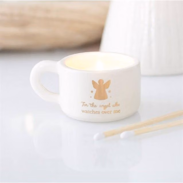 KDMD For the Angel Who Watches Over Me Tealight Holder, White and Gold Ceramic Keepsake