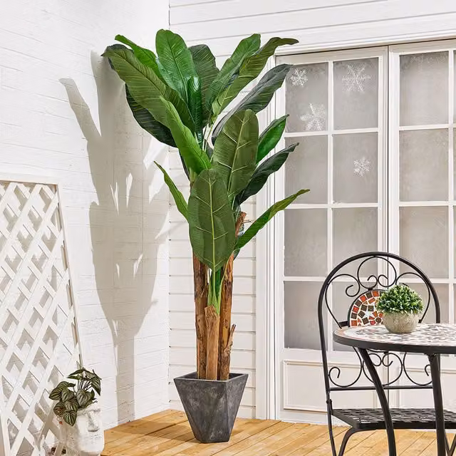 Livingandhome Artificial Green Banana Tree with Black Tabletop Pot
