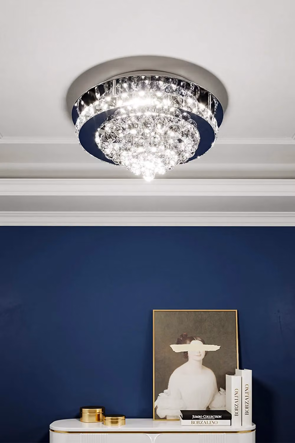 Livingandhome Luxury Crystal Flush Mount Ceiling Light in Silver and Transparent – 2