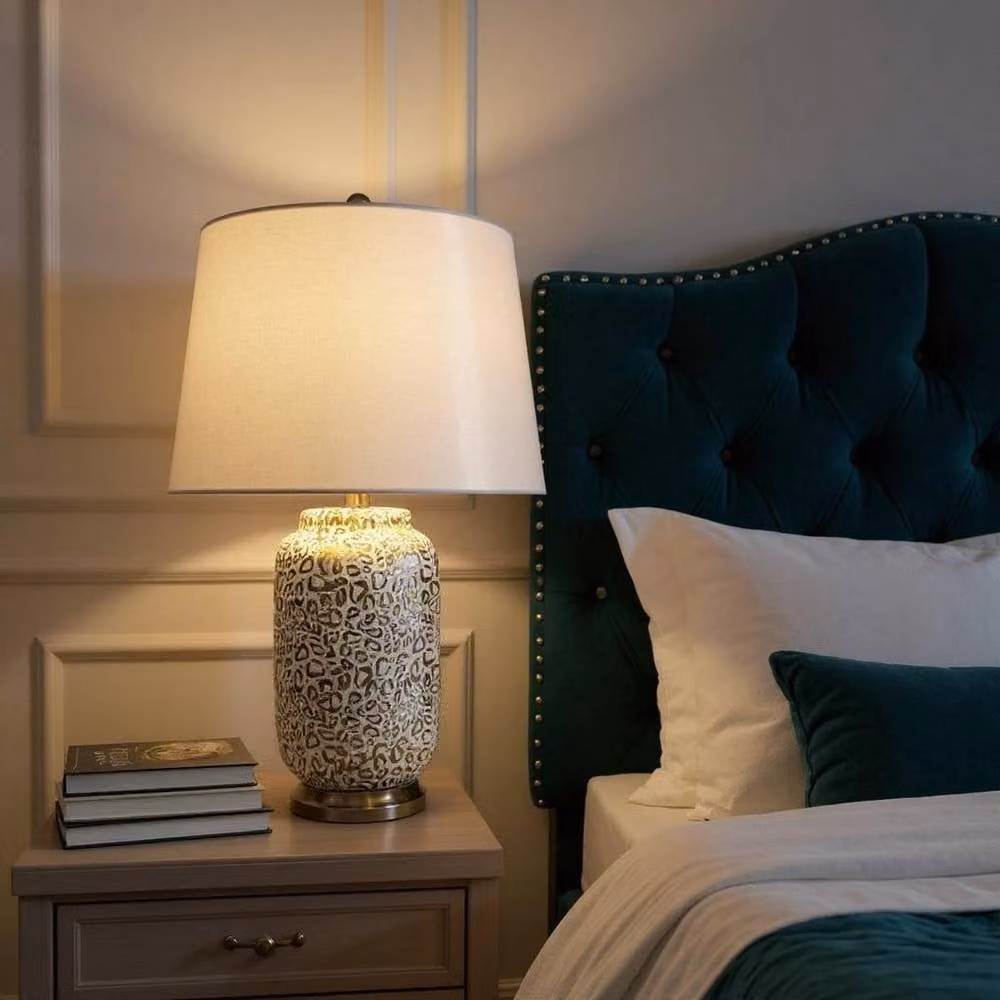 Minster Ceramic Table Lamp and Shade in Grey, H63 x W40 x D33 cm – 3