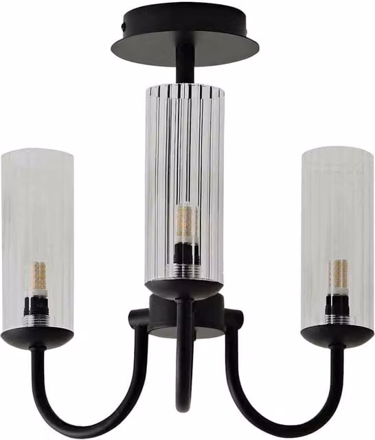 ValueLights Canya 3 Way Ribbed Glass Chandelier Ceiling Light in Black or Gold/Brass