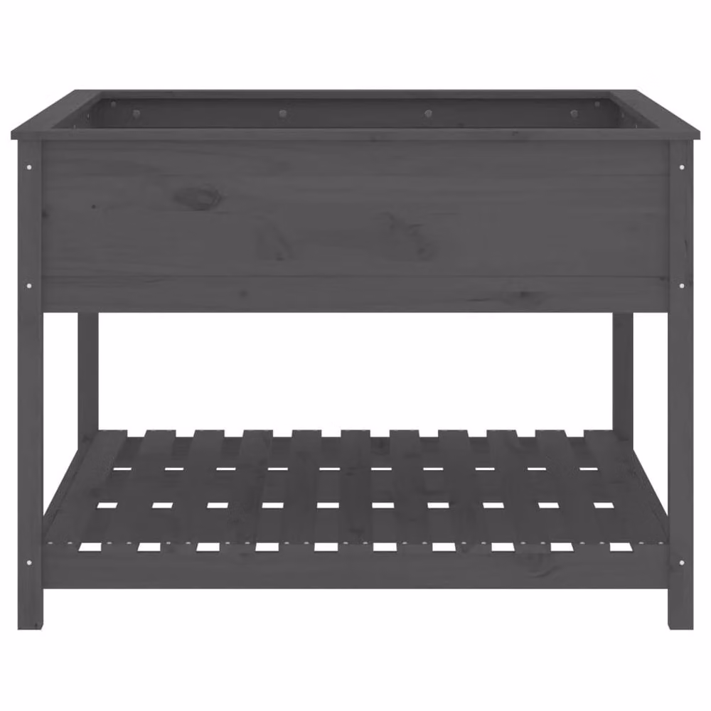 Berkfield Grey Solid Pine Raised Planter with Shelf, W/D/H: 111.5 x 111.5 x 81 cm – 4