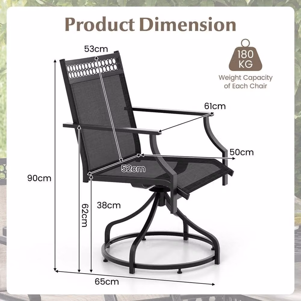 NESTLUNE Set of 2 Modern Metal Patio Swivel Dining Chairs in Dark Grey – 2