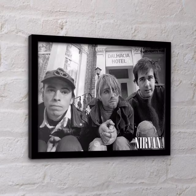 Nirvana Dalmacia Hotel Typography Paper Poster in Black Frame
