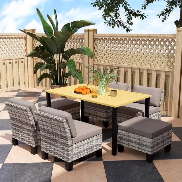 Chilli Seating 7 Piece Modern Grey Rattan Garden Dining Set