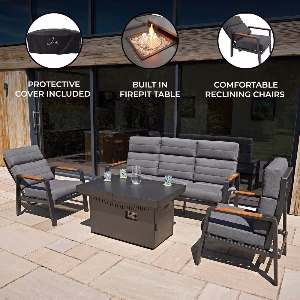 Monstershop 5 Seater Reclining Furniture Set with Firepit in Grey – 2