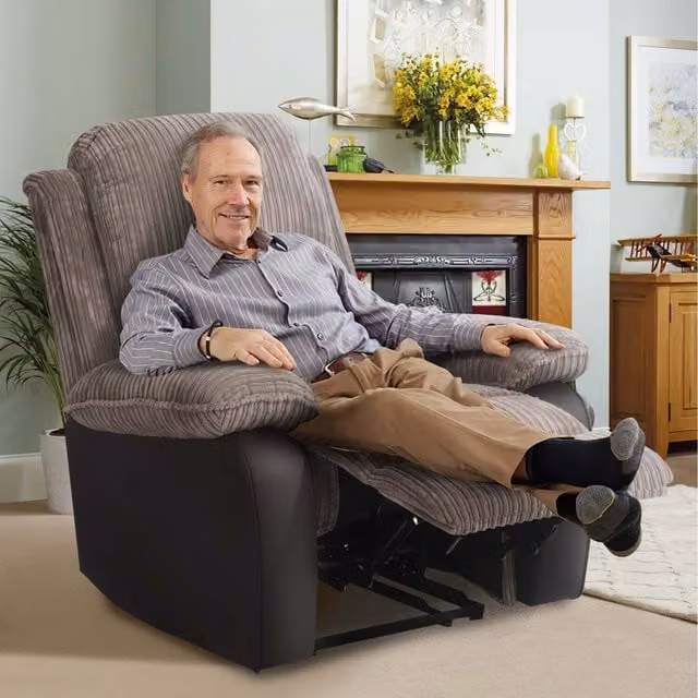 Comfy Living Grey Fabric Jumbo Cord Relax Recliner Chair with Powered Lift Assist and Integrated Armrests